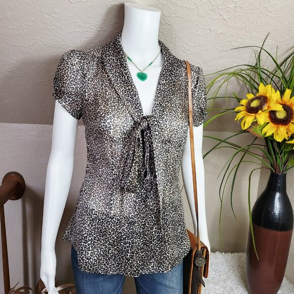 White House Black Market sheer leopard print top - Picture 2 of 7